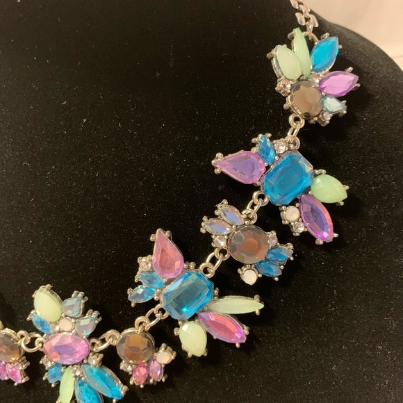 Silver Necklace With Purple, Green & Aqua Gems - Picture 3 of 4